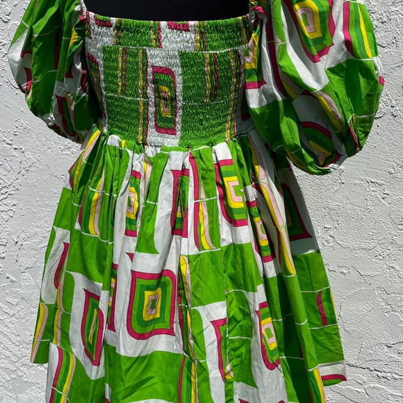 S/W/F mini dress w/puff sleeves NWT "chartreuse" Women's L  Sexy SWF - Picture 8 of 10